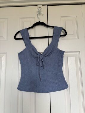 Sleeveless Textured Tie-Front Tank Top - Dusty Blue